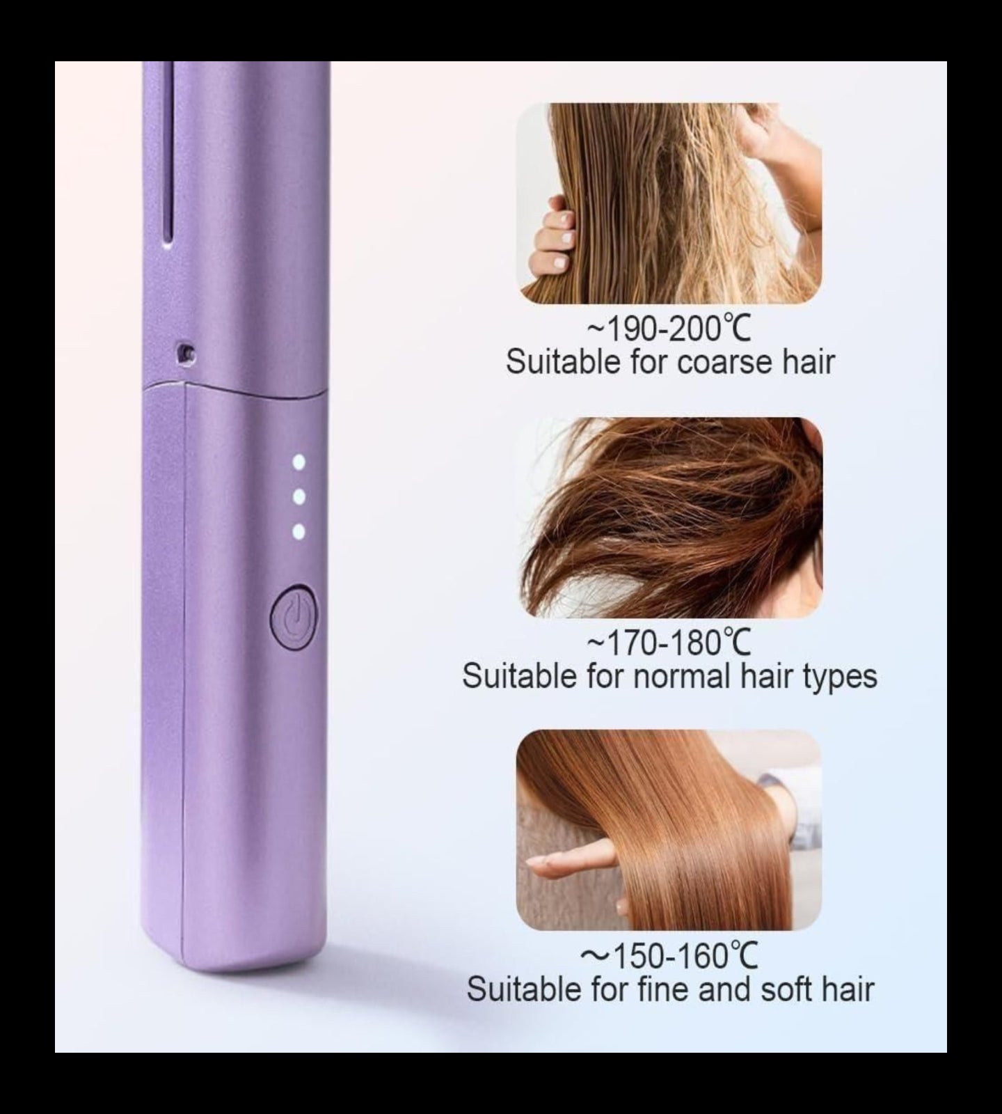 Meneflix Portable Mini Hair Straightener Cordless Rechargeable Mini Adjustable Hair Straightener Hot Comb